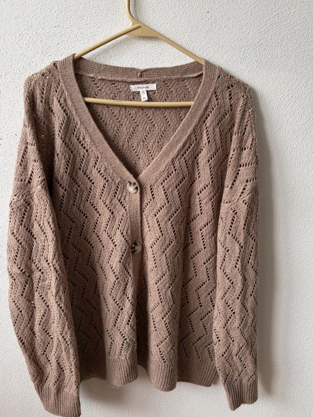 Maurice’s XL Taupe Openwork V-Neck Button Cardigan